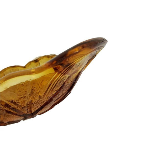 Vintage Amber Gold Opalescent Glass Oval Sunflower Bowl Relish Nut Candy Dish - Picture 7 of 10